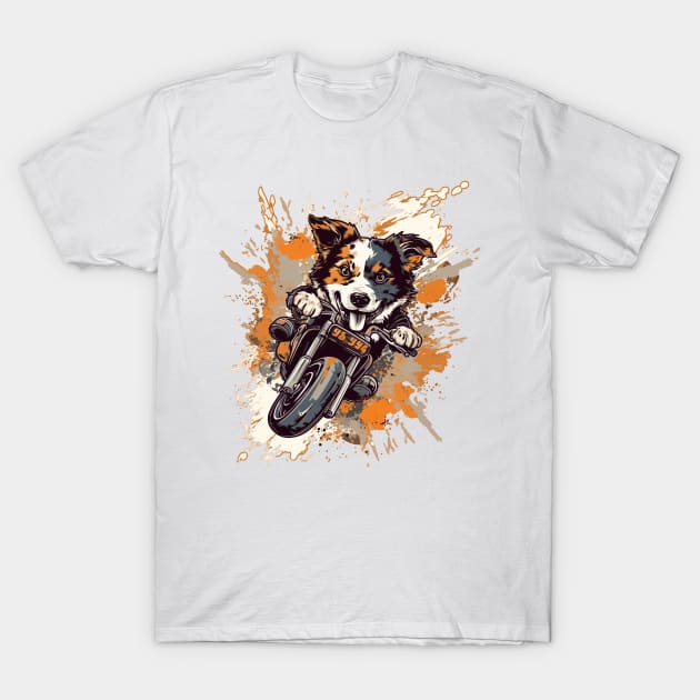 Border Collie on a Motorcycle: Fun and Adventure! T-Shirt by Cute Dogs AI